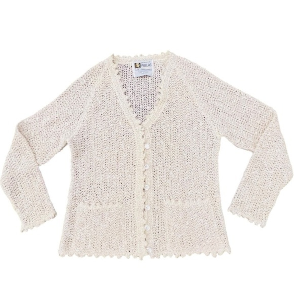 Vintage A Pallas Original Irish Linen Cream Women’s Button Cardigan Sweater‎ MED